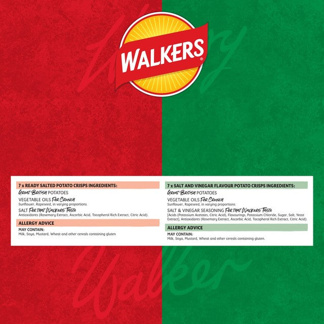 Walkers Ready Salted and Salt & Vinegar variety multipack crisps 12 pack (British brand)