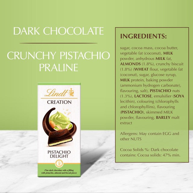 Lindt Dark Pistachio chocolate bar 150g, UK version