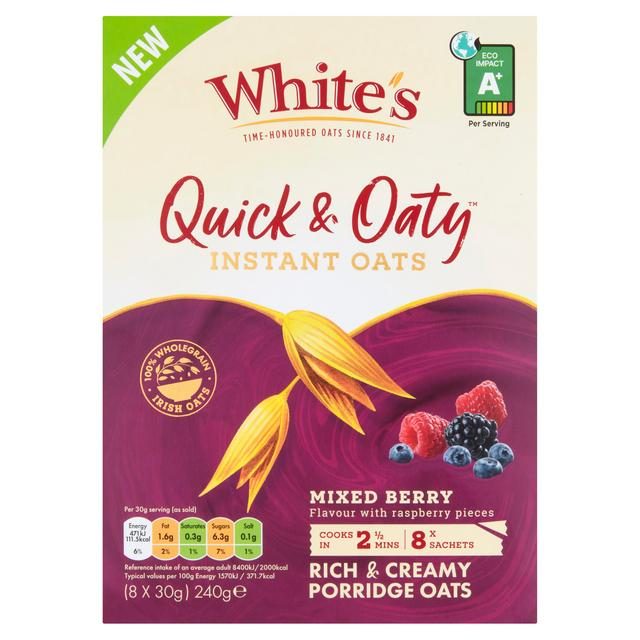 Mixed Berry Flavour Instant Oats with Raspberry Pieces 8x30g Packets