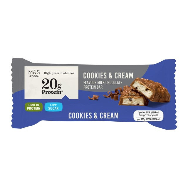 M&S cookies and cream chocolate protein bar 55g, imported from the UK