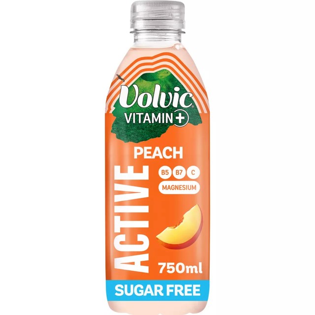 Volvic Peach Active vitamin flavoured water, imported from the UK