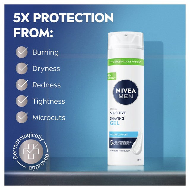 Nivea sensitive shaving gel with 0% alcohol 200ml, imported from the UK