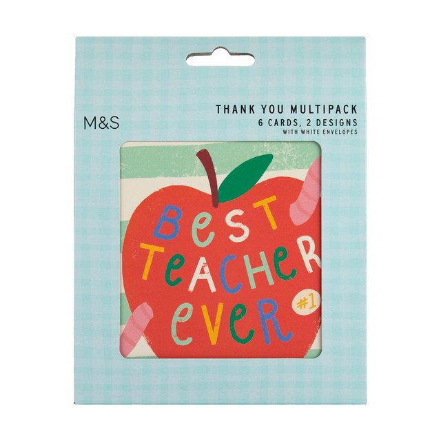 M&S Apple Thank You Teacher Cards pack of 6, UK version