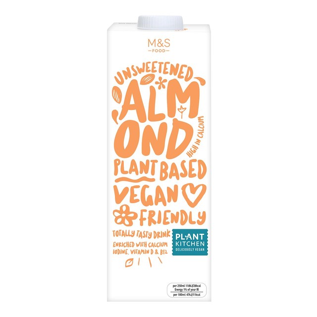 M&S unsweetened almond drink 1L, imported from the UK