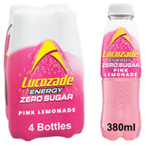 Lucozade energy drink Zero Sugar Pink Lemonade 4x380ml, imported from the UK