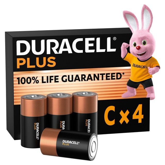 Duracell Plus C alkaline batteries 4-pack - British product