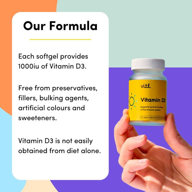 Vitl Vitamin D3 1000iu softgel capsules 60g (British brand)