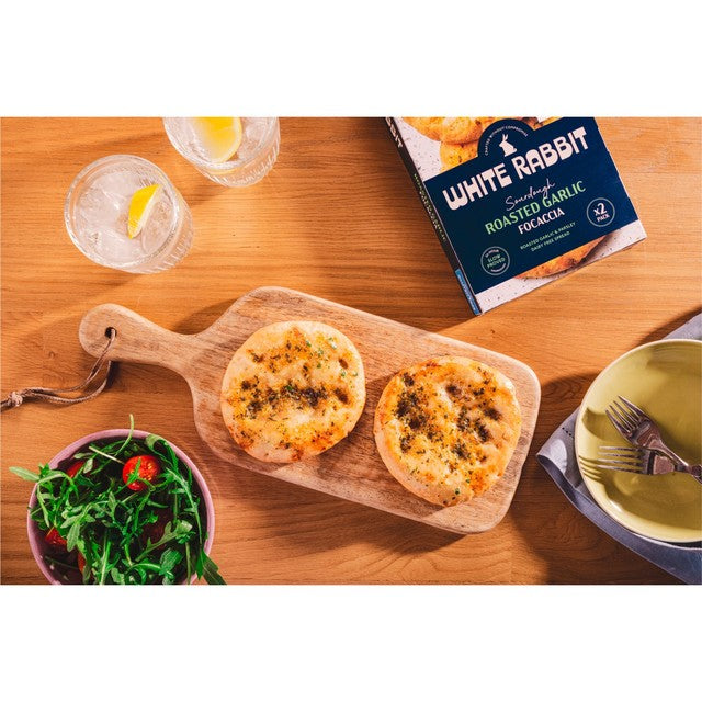 White Rabbit gluten-free roasted garlic focaccia 2 x 135g (British brand)