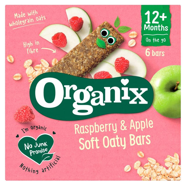 Organix Soft Oaty Bars Raspberry & Apple 6 x 23g, imported from the UK
