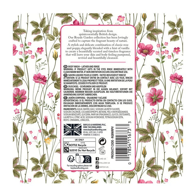 Baylis & Harding Royale Garden Rose, Poppy & Vanilla body wash 500ml - British product