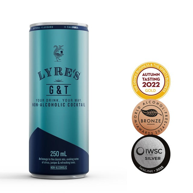 Lyre's Alcohol Free G&T tonic water 4 x 250ml, UK version