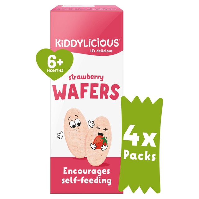 Kiddylicious Strawberry Mini Wafers Baby Snack 4 x 4g, UK version