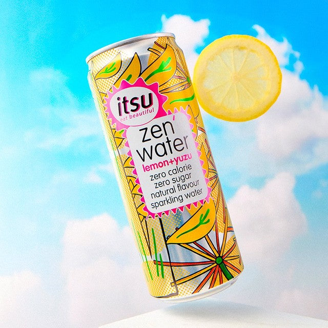 itsu zen water lemon yuzu sparkling water, imported from the UK