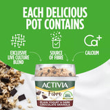Activia Fibre yogurt dark chocolate granola pot with spoon, imported from the UK