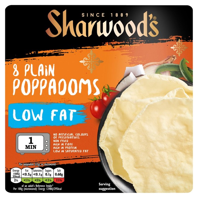 Sharwood's Low Fat Plain Poppadoms 8 Pack (British brand)