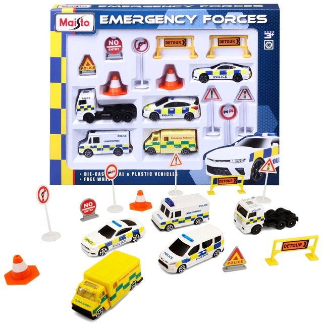 Tobar emergency vehicle playset with diecast cars and road accessories - British product