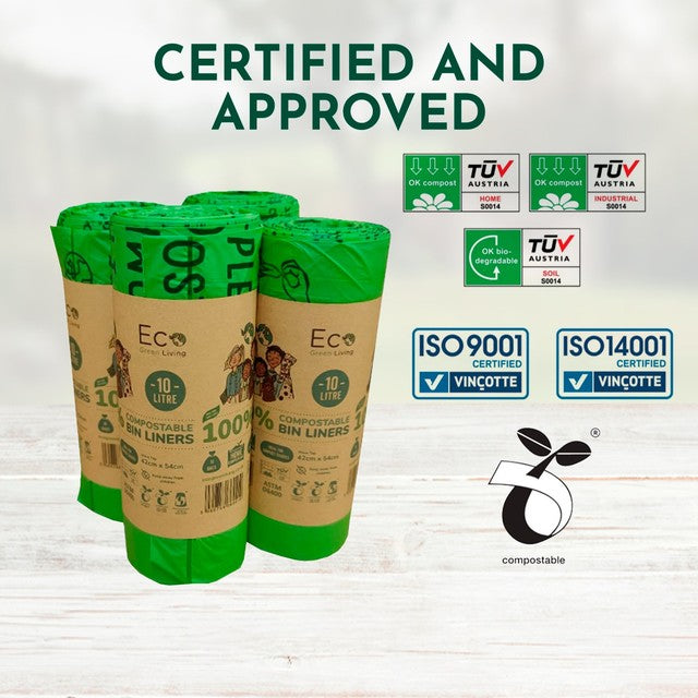 Eco Green Living compostable caddy bags 10L - British product