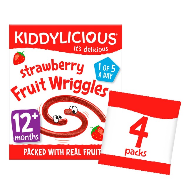 Kiddylicious strawberry wriggles baby snacks 4 x 12g, UK version