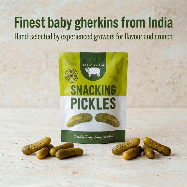 Serious Pig crunchy tangy mini gherkins 40g (British brand)