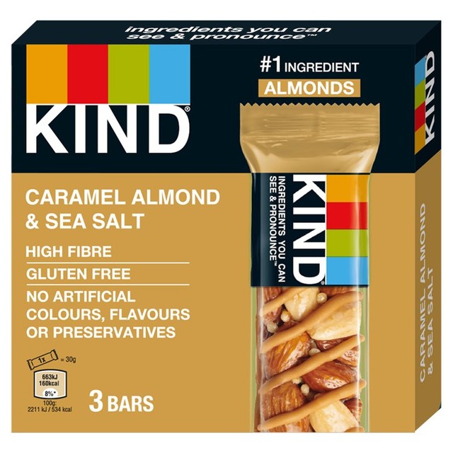 Kind caramel almond & sea salt snack bars 3 x 30g, UK version