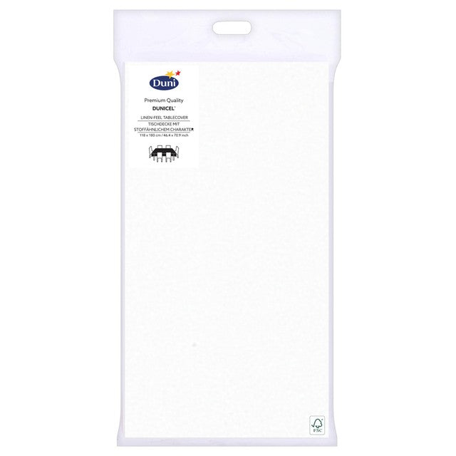 Duni white disposable table cover with linen feel, 118x180cm (British brand)