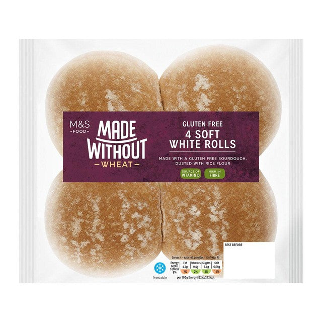 M&S gluten-free soft white rolls 4 per pack, imported from the UK
