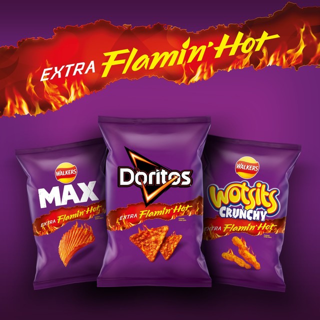 Wotsits Crunchy Extra Flamin' Hot crisps 130g (British brand)