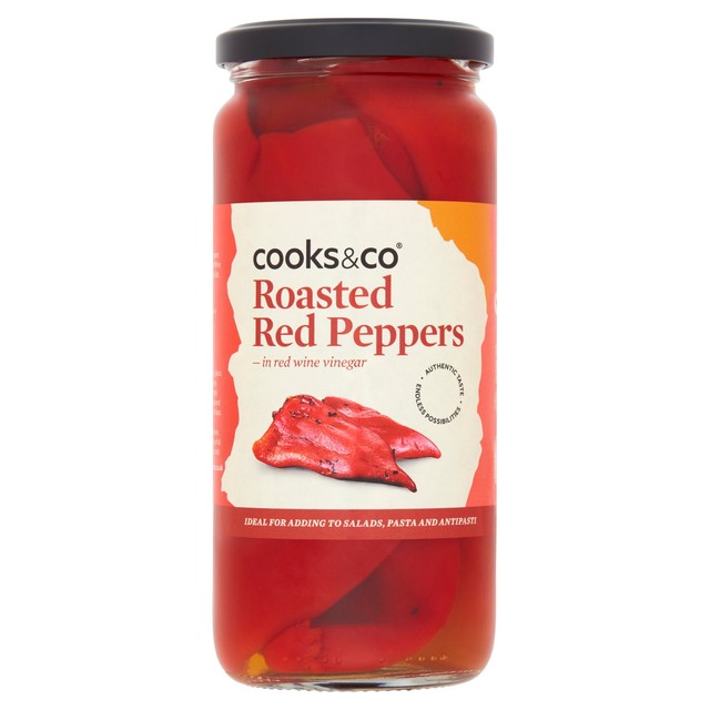 Cooks & Co roasted red peppers in red wine vinegar 460g - British product