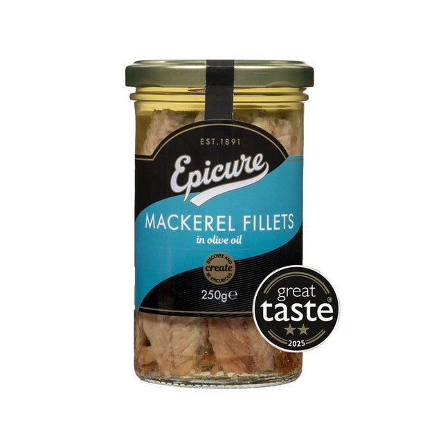 Epicure mackerel fillets in olive oil (British brand)
