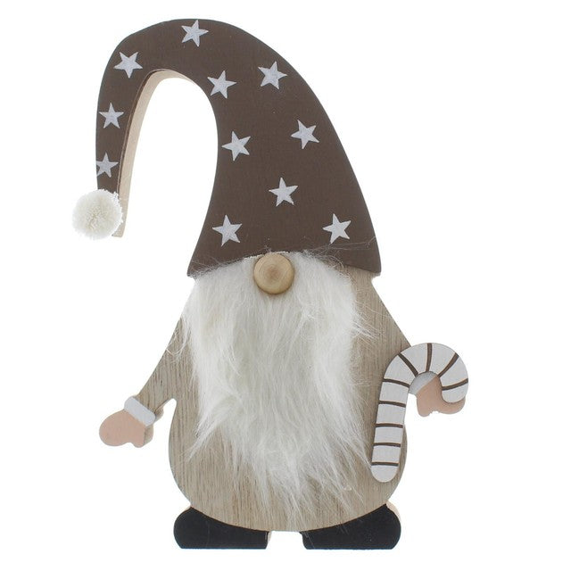 Festive wooden gonk with brown star hat decoration 22cm (British brand)