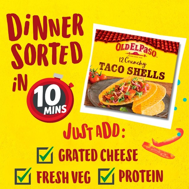 Old El Paso Crunchy Taco Shells 156g, imported from the UK
