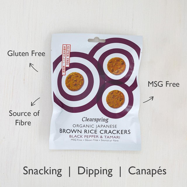 Clearspring rice crackers black pepper and tamari 40g - British product