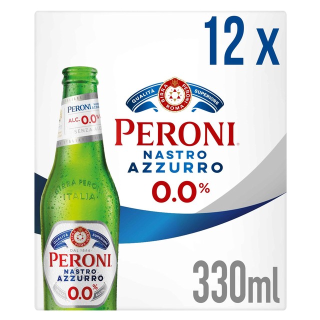 Peroni Nastro Azzurro 0% alcohol-free beer 12x330ml bottles, imported from the UK