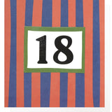 Caroline Gardner red and blue stripe 18th birthday card 146mm x 140mm - British product