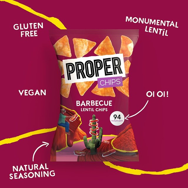 Properchips barbecue lentil chips 20g, imported from the UK