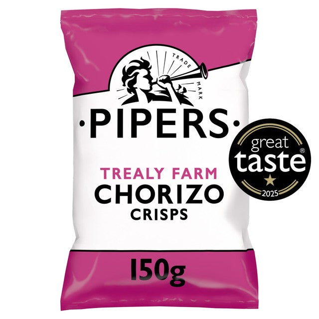 Pipers Chorizo potato crisps 150g, imported from the UK