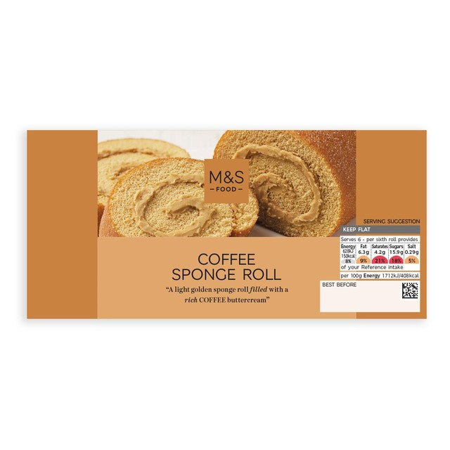 M&S coffee sponge roll 220g, imported from the UK