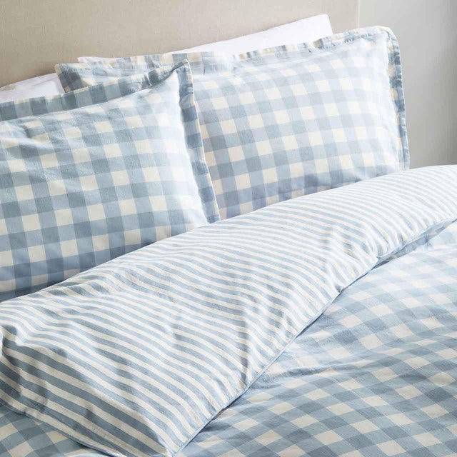 M&S cotton gingham bedding set in blue for single bed, imported from the UK