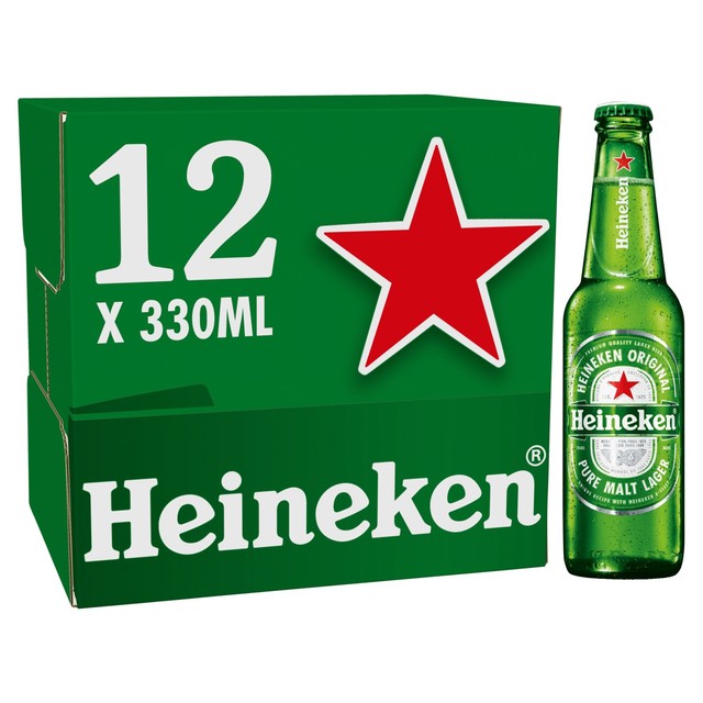 Heineken lager beer 12 x 330ml bottles, UK version