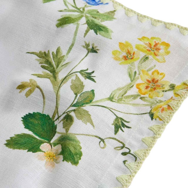M&S cotton linen floral napkin set green, UK version