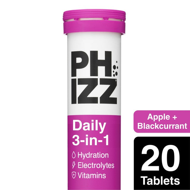 Phizz Apple & Blackcurrant hydration effervescent tablets 20 pack, imported from the UK