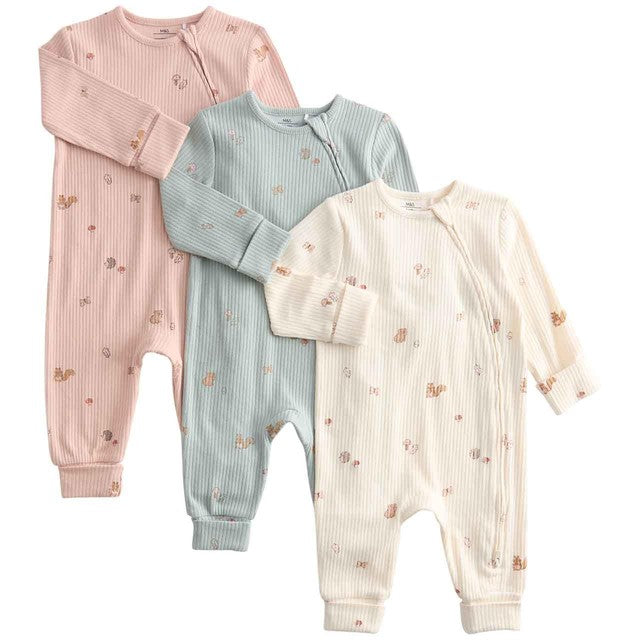 M&S baby sleepsuits woodland print ivory 0-3 months, imported from the UK