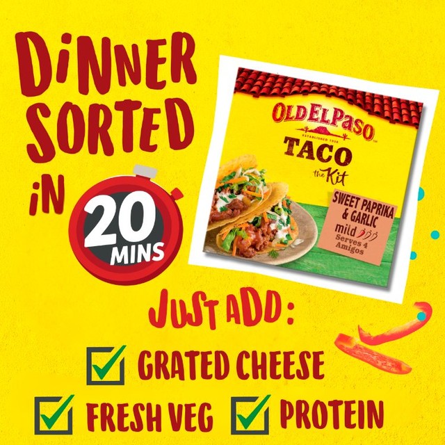 Old El Paso sweet paprika garlic taco kit 308g, imported from the UK