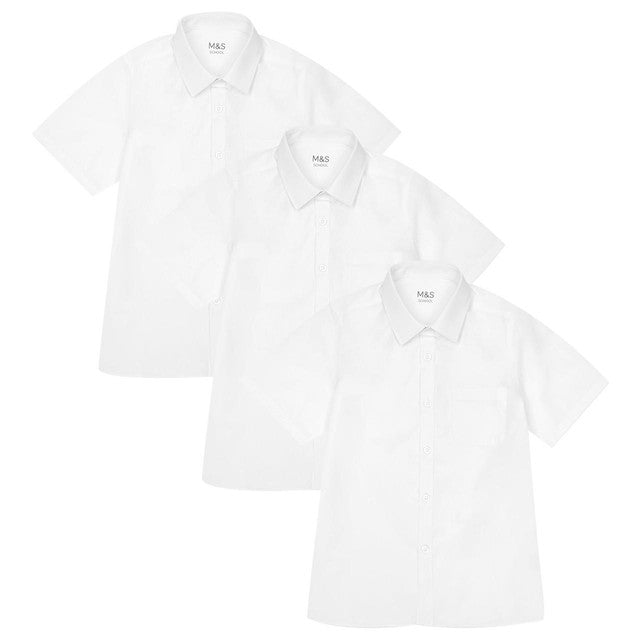 M&S Boys School Shirts White 3 Pack, imported from the UK