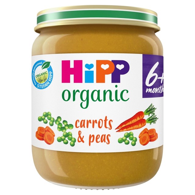 HiPP Organic carrots and peas baby food 125g, UK version