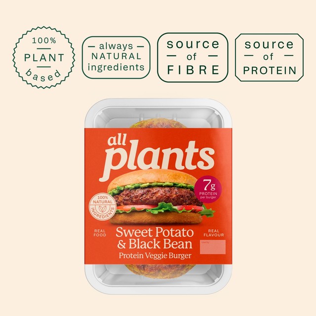 Plants sweet potato black bean veggie burgers 360g - British product
