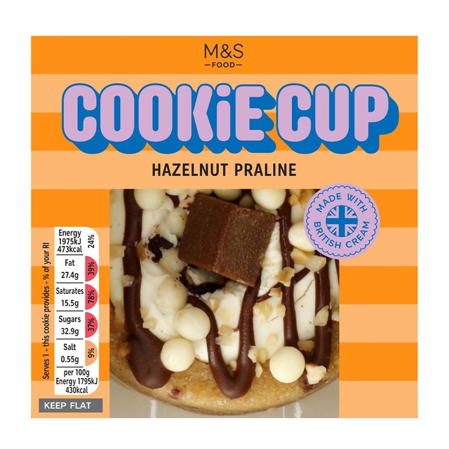 M&S hazelnut praline cookie cup 110g, imported from the UK