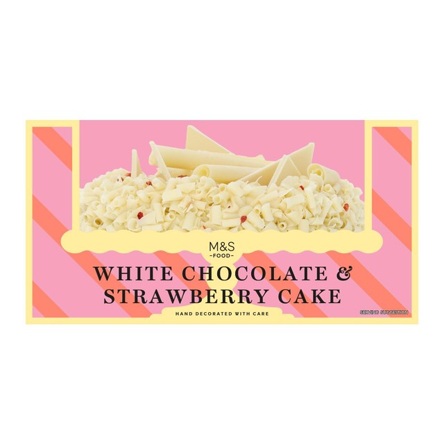 M&S White Chocolate & Strawberry Cake 880g, imported from the UK