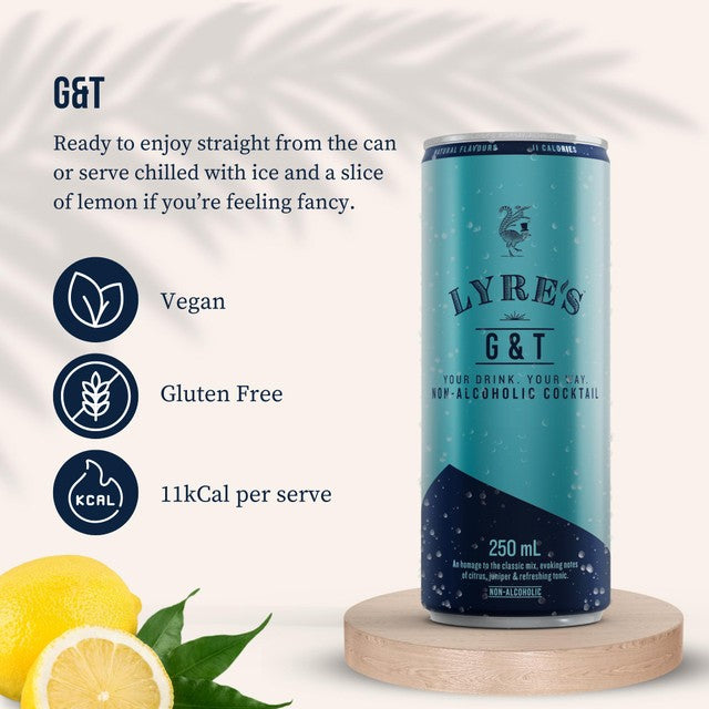 Lyre's Alcohol Free G&T tonic water 4 x 250ml, UK version