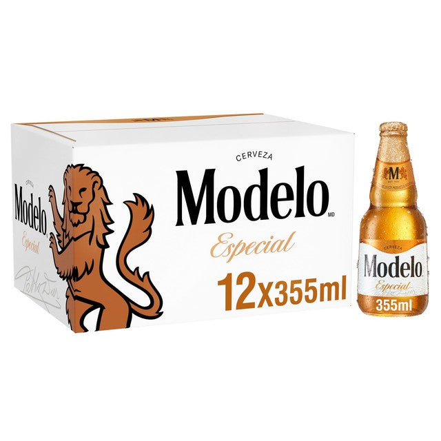 Modelo Especial Mexican lager beer bottles - British product